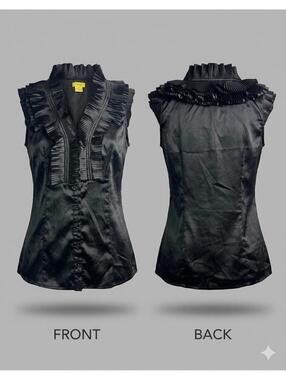 🖤 Y2K Daisy Satin Pleated Ruffle Sleeveless Blouse Top M 8865-18 🖤